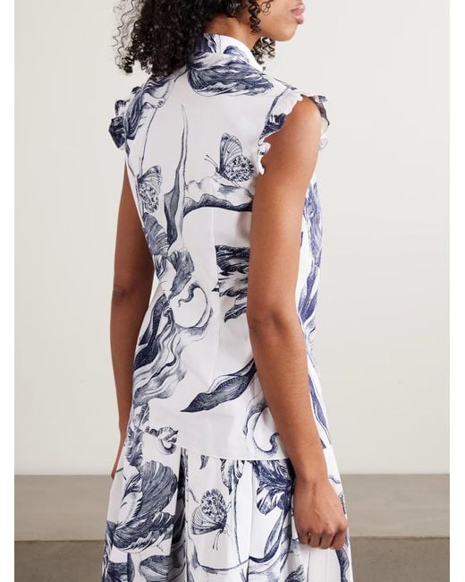 Erdem Blue Ruffle Print Shirt
