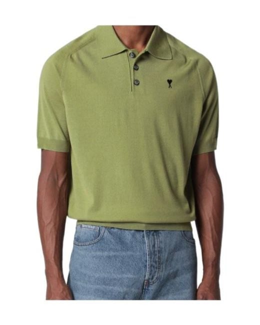 AMI Green Buttoned Logo Polo Shirt for men