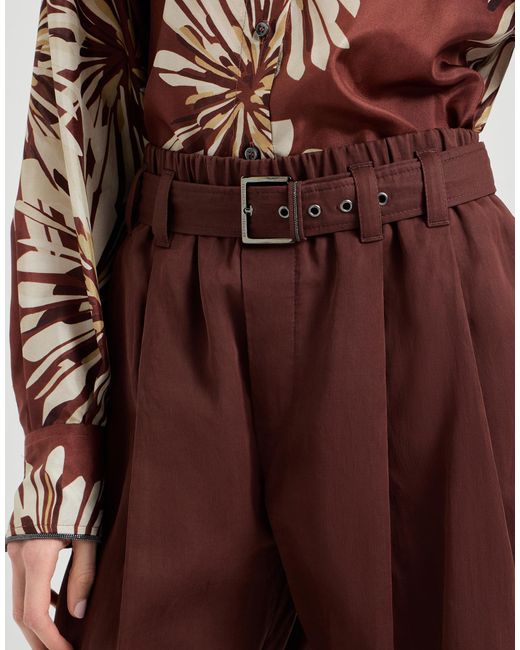 Brunello Cucinelli Purple Cotton Organza Belted Trousers
