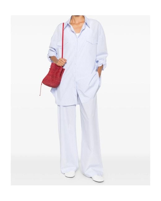 Patrizia Pepe White Pinstriped Cotton Shirt Dress