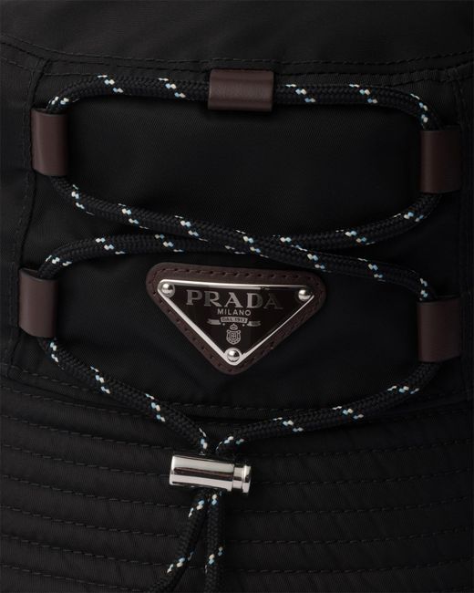 Prada Black Re-Nylon Buckle Detail Hat for men