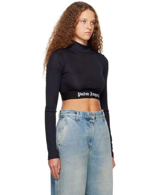 Palm Angels Black Logo Waistband Long-Sleeved Top