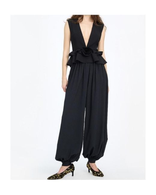 ROTATE BIRGER CHRISTENSEN Black V-Neck Flower Top