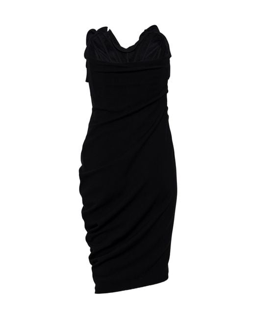 Magda Butrym Black Floral-Applique Draped Midi Dress