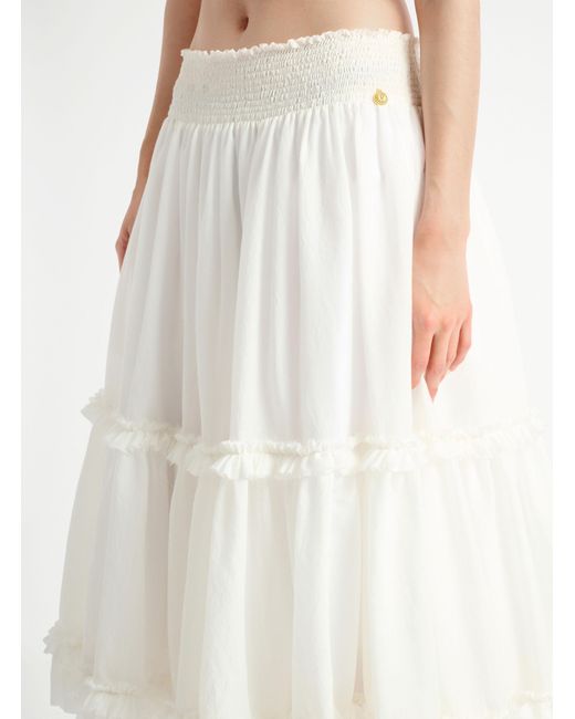 Balmain White Poplin Gathered Flared Skirt