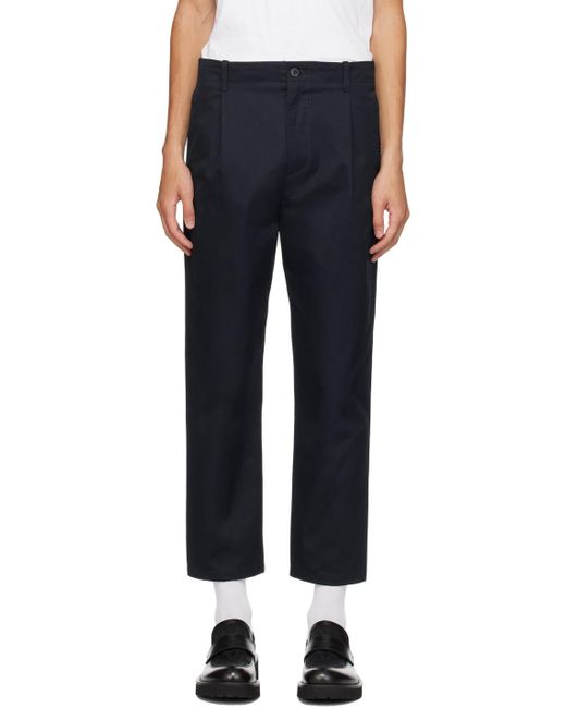 Valentino Blue Mid-Rise Pleated Straight Leg Trousers for men