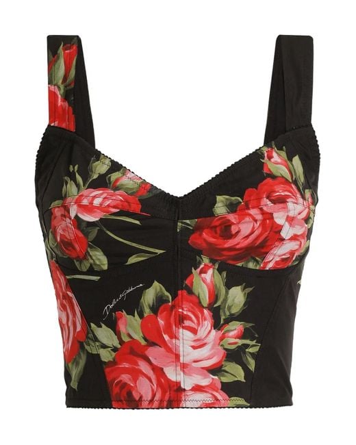 Dolce & Gabbana Red Roses Bouquet Print Bustier Top