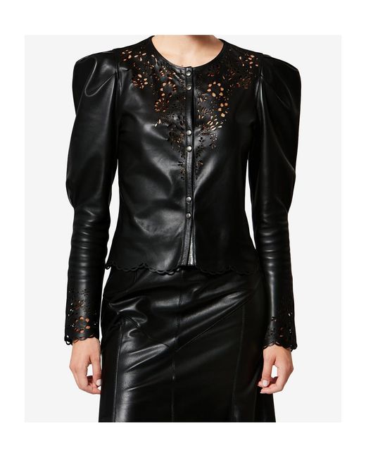 Isabel Marant Black Nerida Broderie Leather Top