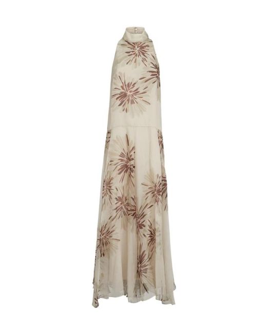 Brunello Cucinelli Natural Silk Halterneck Floral Maxi Dress