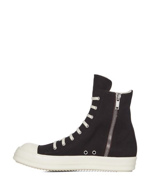 Rick Owens Black Overdyed Denim Sneaker With Lace-Up And Side Zip for men