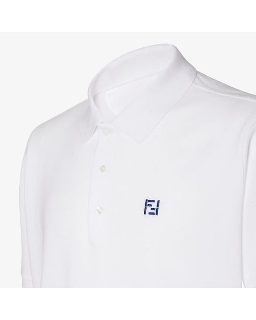 Fendi White Logo Embroidered Short-Sleeve Polo Shirt for men