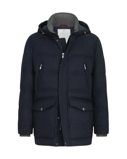 Brunello Cucinelli Blue Quilted Hooded Jacket for men