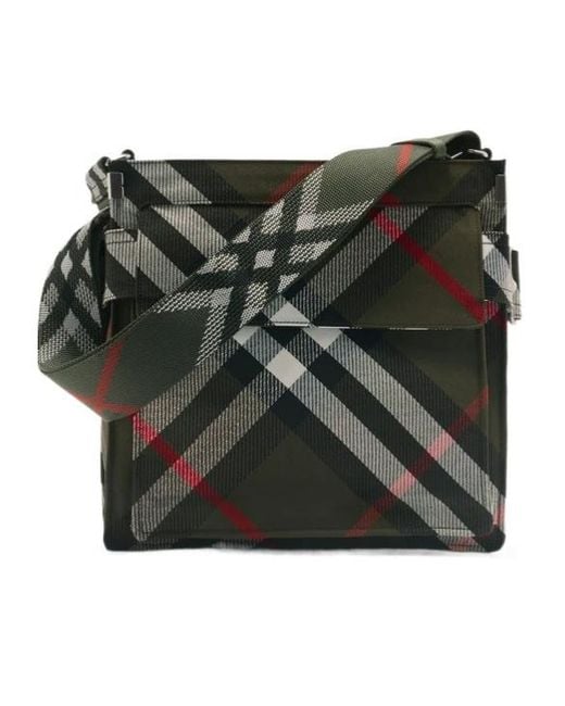 Burberry Black Trench Checked Messenger Bag for men
