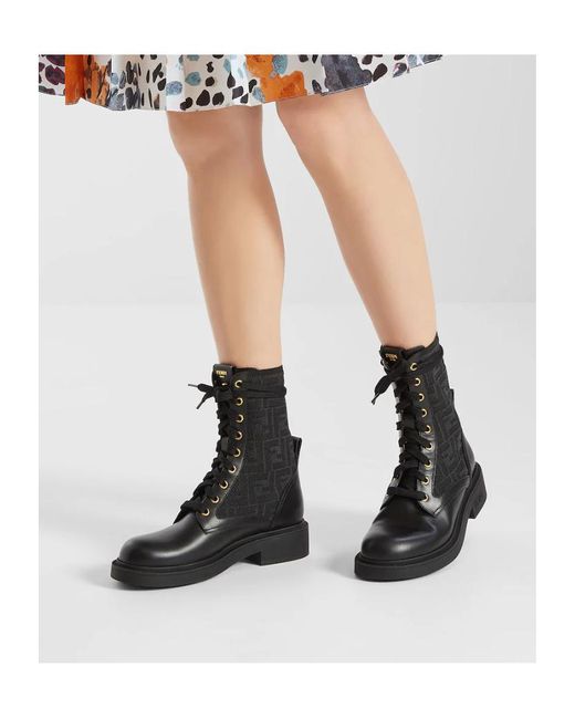 Fendi Black Iconic Stretch Fabric Boots With Accents And 35 Cm Heel