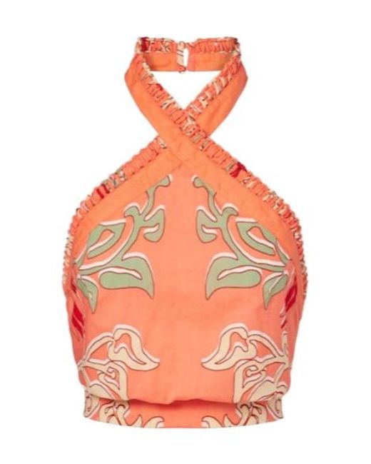 Poupette Orange Suma Printed Cotton Crop Top