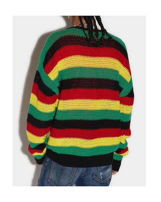 DSquared² Black Open-Knitted Striped Jumper for men
