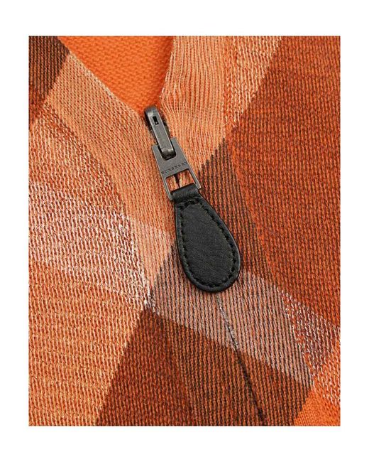 Burberry Orange Checked Knitted Cardigan