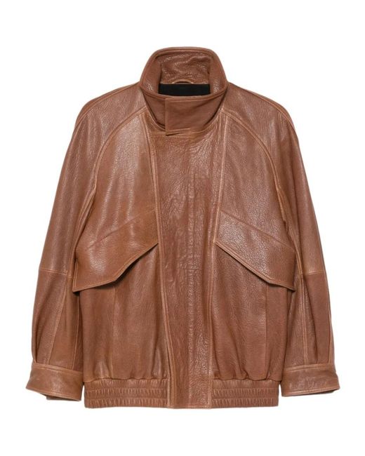 Nour Hammour Brown Patchwork Leather Jacket