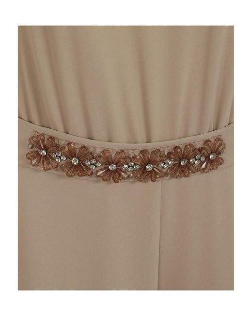 P.A.R.O.S.H. Natural Jumpsuit With Flowers Belt