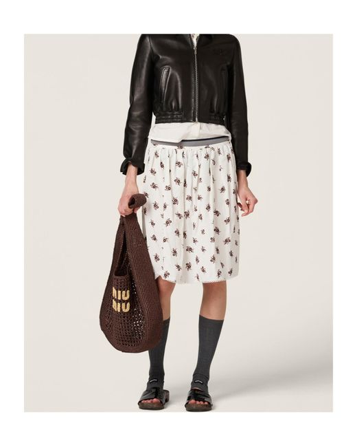 スカート Miu Miu PRINTED SLUBBED POPLIN SKIRT Miu Miu Printed Slubbed Poplin Skirt in Natural | Lyst