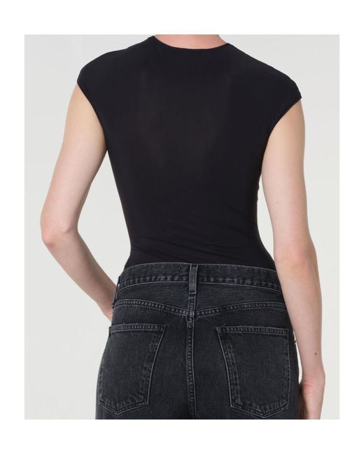 Agolde Black Nadia Cap-Sleeve Bodysuit