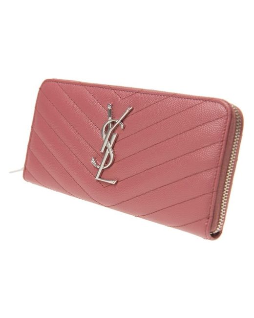 Saint Laurent Pink Monogram Zipper Wallet