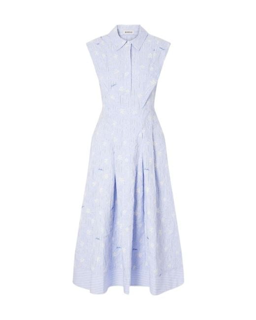 Jonathan Simkhai Blue Neri Embroidered Striped Cotton-Poplin Midi Dress