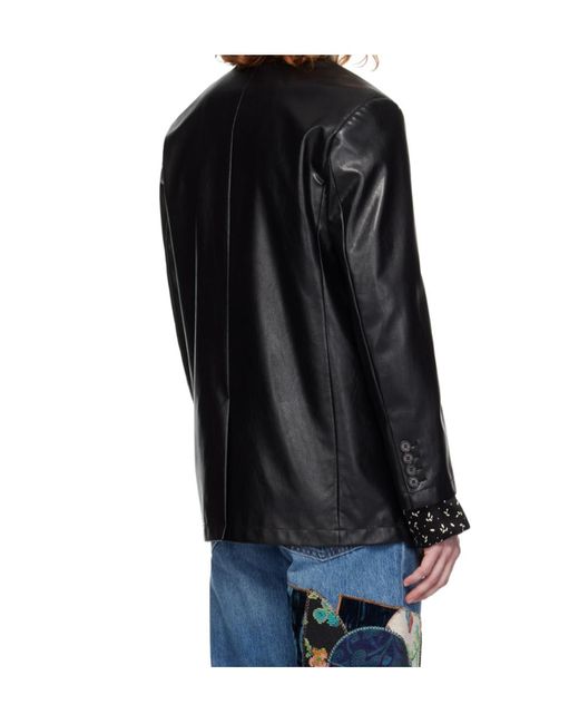 DUNST Black 2 Button Faux-Leather Blazer for men