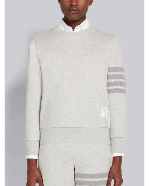 Thom Browne White Bar Crewneck Sweatshirt for men