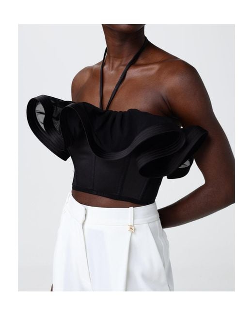 Elisabetta Franchi Black Ruffled Halterneck Top