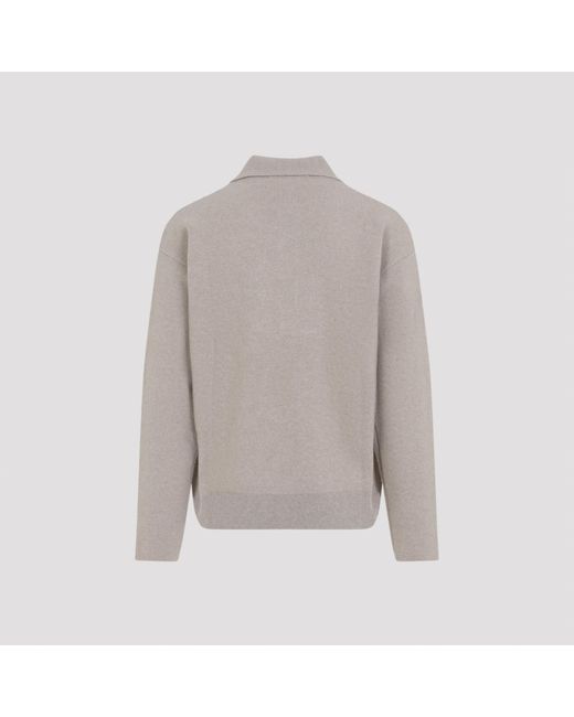 Jacquemus Gray Collared Long-Sleeved Knit Polo Shirt for men