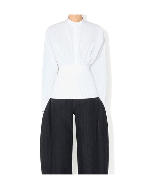 Alaïa White Cotton Poplin Shirt With Ribbed Waist