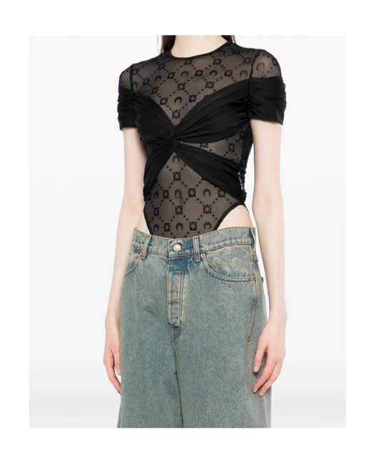 MARINE SERRE Black Draped Jersey Bodysuit