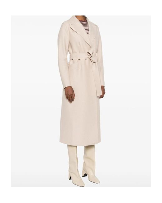 Harris Wharf London Natural Belted Notched-Lapels Coat