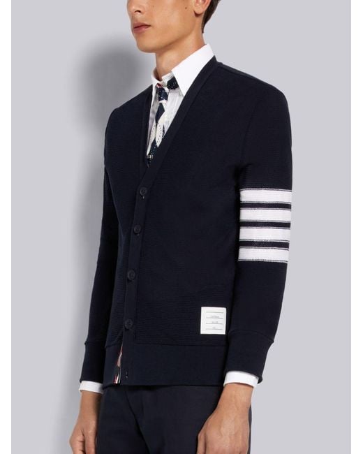 Thom Browne Blue 4-Bar Stripe Cardigan for men