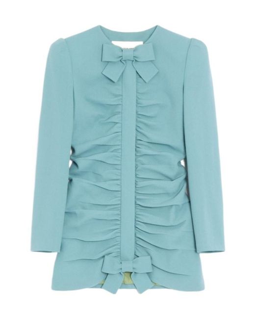 Valentino Blue Bow Detailed Ruched Jacket