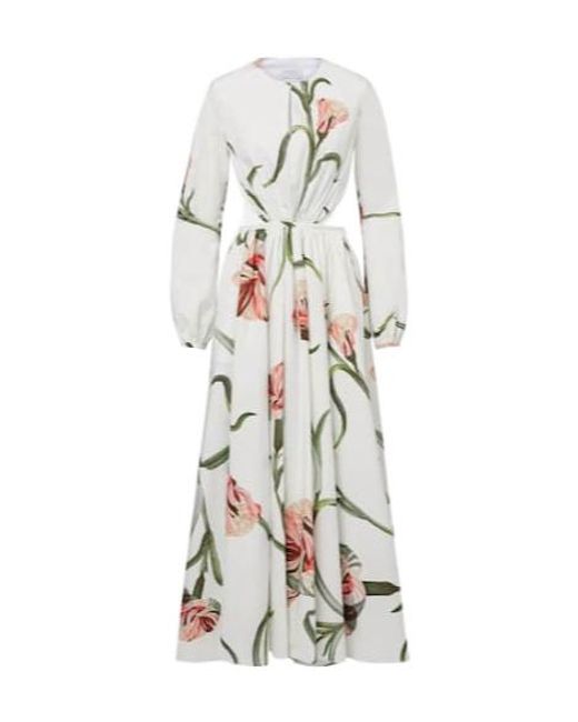 Giambattista Valli White Macro Carnation Cutout Poplin Maxi Dress