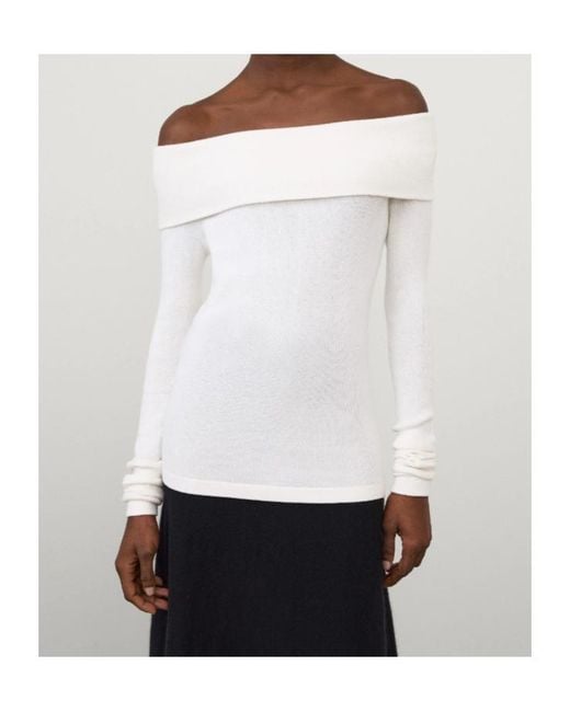 Lisa Yang White Claudina Off-Shoulder Knitted Top