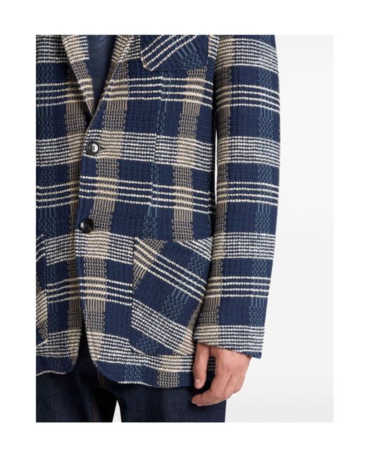 Etro Blue Check-Pattern Knit Blazer for men