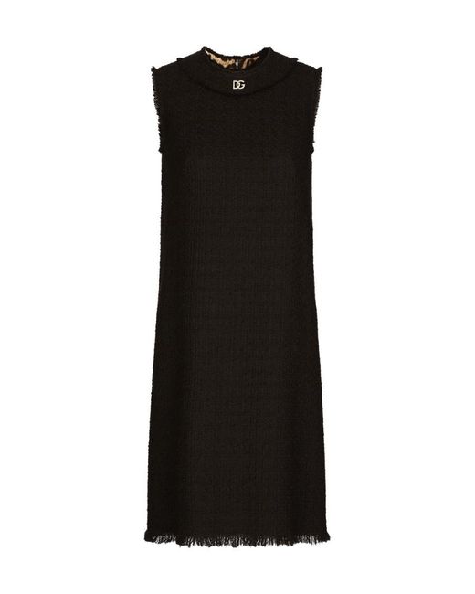 Dolce & Gabbana Black Dg Logo Raschel Tweed Calf-Length Dress