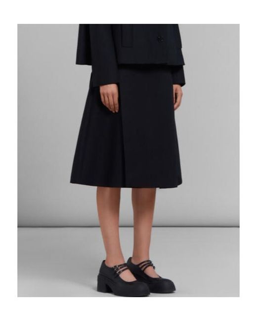 Marni Blue Maxi Pleated Cady Midi Skirt