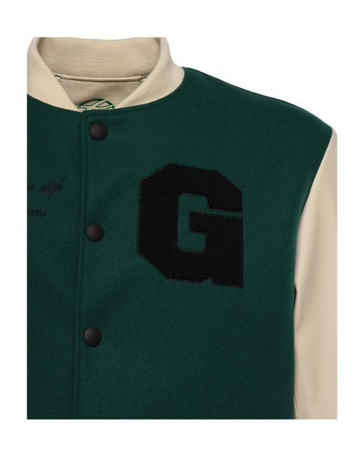 Giuliano Galiano Green Varsity Leather-Sleeve Coat