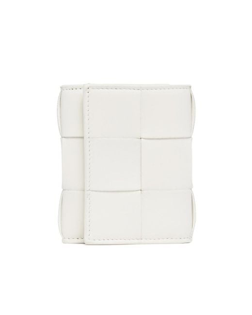 Bottega Veneta White Small Cassette Tri-Fold Zip Wallet