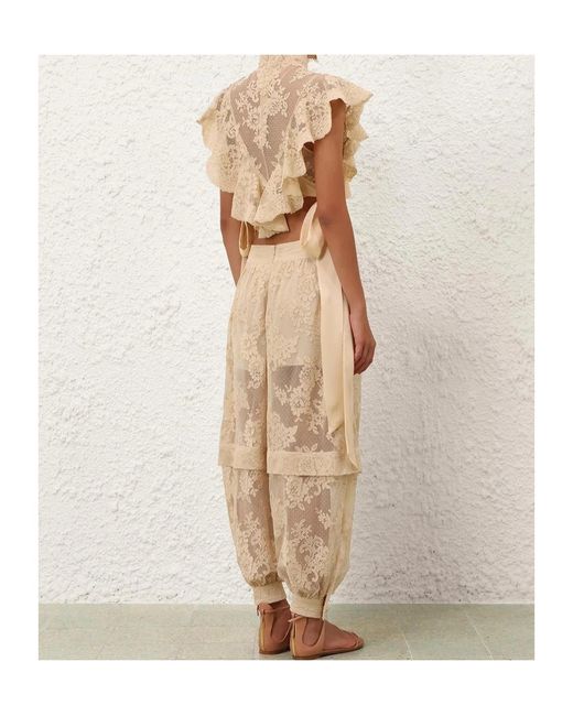 Zimmermann Natural Luna Lace Floral Trousers