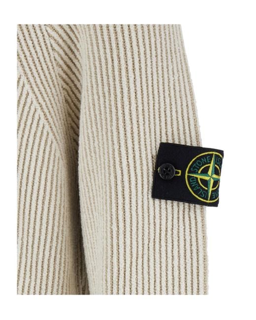 Stone Island White Compass Patch Half-Zipped Knitted Jumper for men