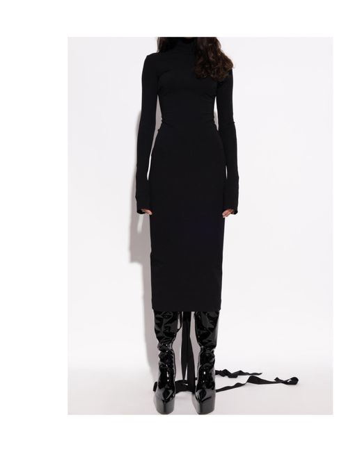 Balenciaga Black Stand Up Collar Midi Dress