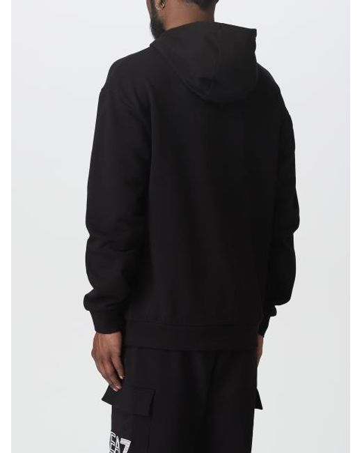 EA7 Black Logo Hooded Sweater for men