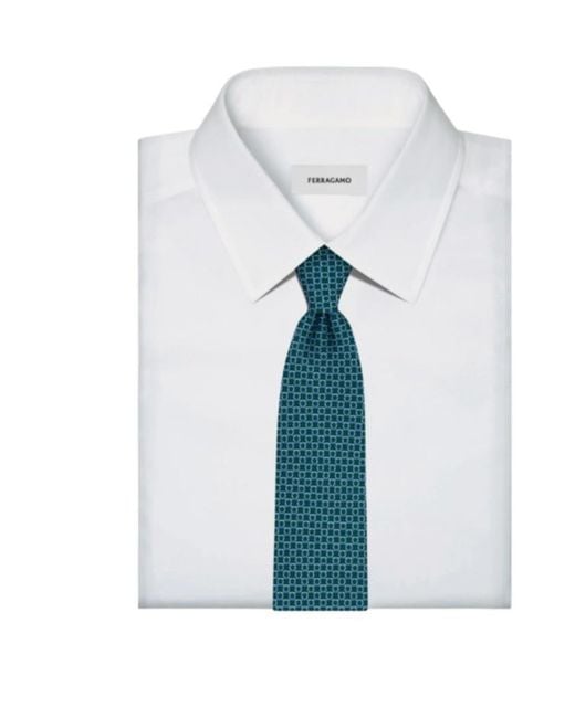 Ferragamo Blue Link Print Silk Tie for men