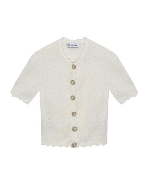 Self-Portrait White Openwork Knit Top