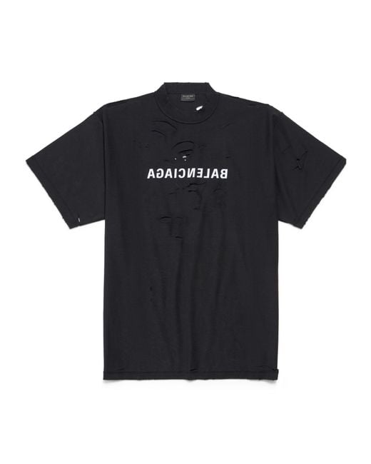 Balenciaga Black Logo Printed Distressed T-Shirt for men